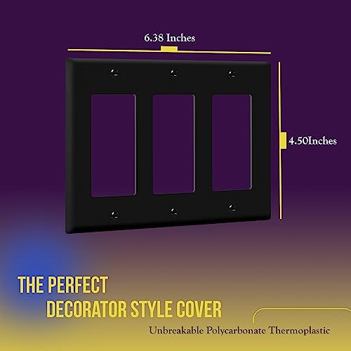 Image of ENERLITES Decorator Light Switch or Receptacle Outlet Wall Plate, Gloss Finish, Size 3-Gang 4.50 inch x 6.38 inch, Unbreakable Polycarbonate Thermoplastic, UL Listed, 8833-BK, Black (Pack of 2)