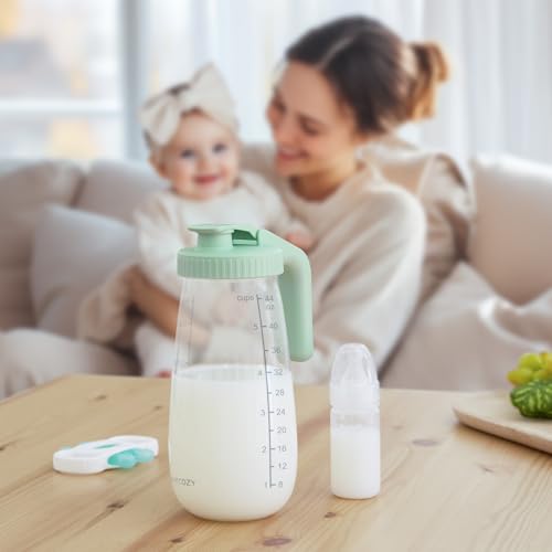 Image of Momcozy Breast Milk Pitcher, Glass Storage Container Wide Mouth, 48oz 1pc | Formula Breastmilk Storage Container, Heat & Cold Resistant, No Leak Pitcher for Breastmilk, Fast Baby Formula Maker