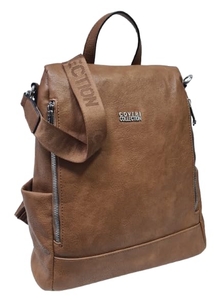 Zaino casual in ecopelle PU sistema antifurto, convertibile in borsa a tracolla con 2 tasche frontali, ideale per il lavoro, l'università... Art.8002-8 Prodotto Originale Coveri (MARRONE)
