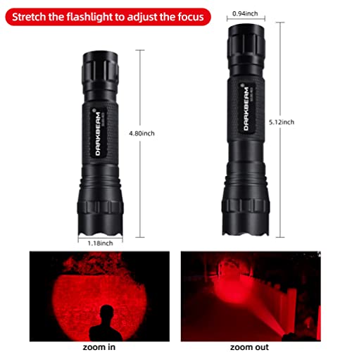 DARKBEAM Red Light Torch Tactical LED Rechargeable Flashlight, Zoomable Portable Handheld Red-Light for Night Vision - Fishing, Hunting, Detector Astrophotography, Included Battery Powered