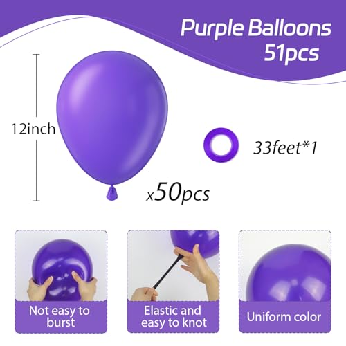 Image of Purple Balloons 12 inch, Purple Latex 50pcs Party Balloons | Wedding, Baby Shower, Birthday Party Decorations