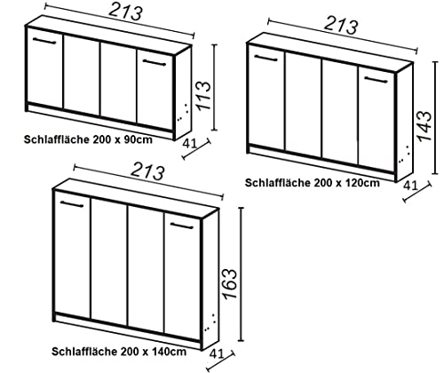 Schrankbett Wandbett Klappbett horizontal HB 140x200 weiß Eiche Sonoma Farbauswahl – Bild 6