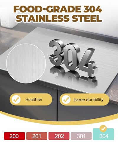 Image of Stainless Steel Chopping Board with Lip for Kitchen | Heavy Duty Cutting Board for Vegetables, Meat, Fish, Fruits | Non-Slip, Rust-Proof, Round Edges | Includes Rolling Pin