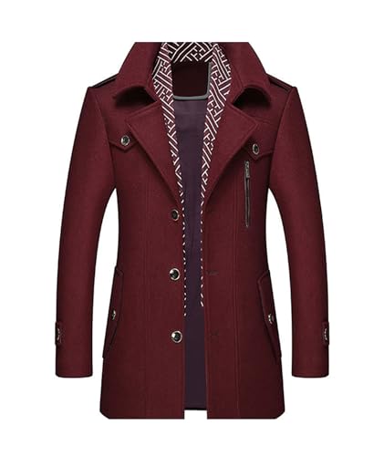 Image of SOMTHRON Men's Wool Blend Coat with Detachable Scarf or Iner Collar Single Breasted Pea Coat Warm Winter Trench Coat