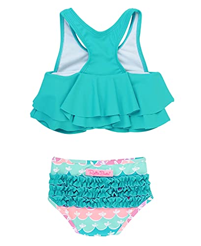 Image of RuffleButts Girls UPF50+ Sun Protection One Shoulder Ruffle Tankini Two Piece Swimsuit