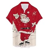Camisa de Navidad para hombre, camisas de bolos para hombre, camisa floral de manga corta, camisa con botones, camisa hawaiana con estampado divertido de Papá Noel, B-sandía rojo, 3XL