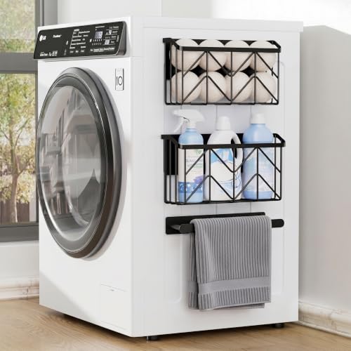DAOYA Magnetic Dryer Ball Holder and Magnetic Hanger Holder Set - Magnetic Basket Storage for Dryer Balls Laundry Pods Dryer Sheets Laundry Room Organization and Storage Black