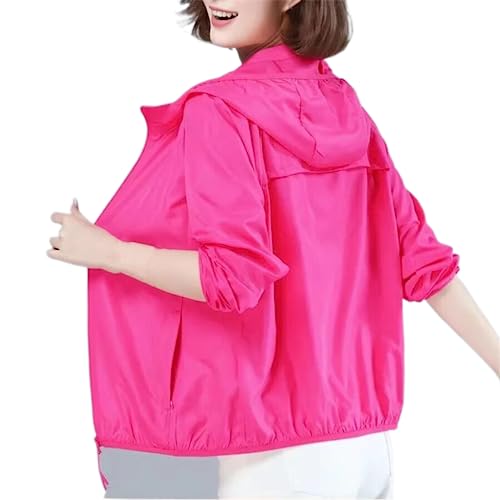 OrDobo Summer Sun Protection Jacket - Women Solid Color Outdoor Sports Sun Protection Clothing Thin Spring Long Sleeve Coat Casual Loose Windproof Outerwear,Rose Red,4XL 60-65Kg