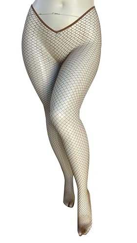 EVERYTHING CROPOVER V-Cut Skintone Glitter Fishnet Stockings | VCut Carnival Tights for Black and Brown Skin Women | Caramelo One Size (Medium Hole)