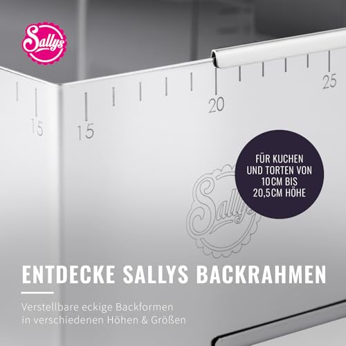 Foto von Sallys Backrahmen - Verstellbare Größe von 24x19cm bis 32x46cm - 10cm hoch - Eckige Backform aus Rostfreiem Federbandstahl - mit Skalierung - Spülmaschinenfest