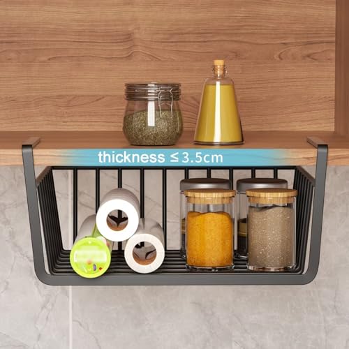 Cesta colgante organizadora de almacenamiento – Cestas de metal para debajo del gabinete para cocina, baño, despensa, paquete de 2, diseño multiusos