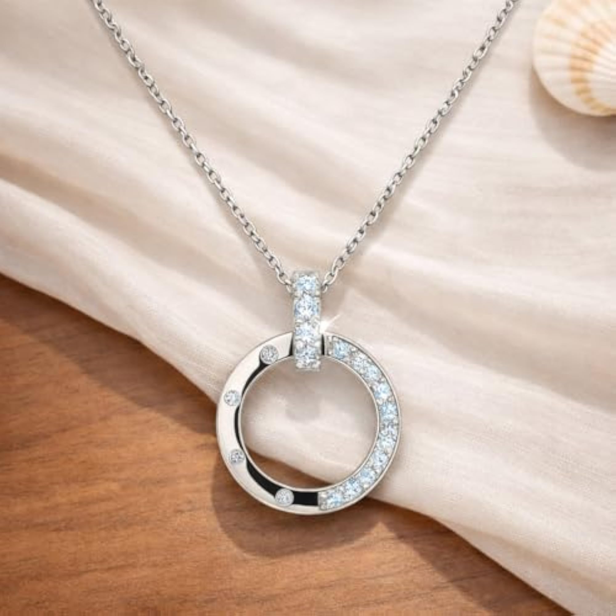 Women's Silver Plated Circular Pendant Necklace with Adjustable Chain