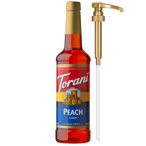 Torani Peach Syrup for Drinks, Flavoring for Iced Tea, Lemonade, and Sodas, Pump Included, 25.4 Oz