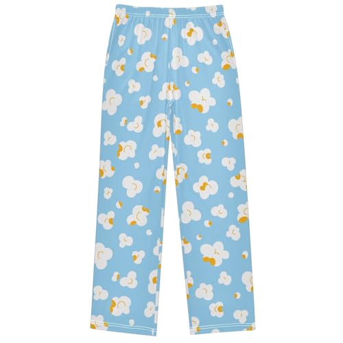 Boy's Pj Pants Popcorn Fluffy Light Blue Lounge Bottoms Elastic Kids Sweatpants Joggers with Pockets Size 6-14