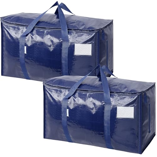 Image of TICONN 2 Pack Extra Large Moving Bags Heavy Duty with Zippers & Carrying Handles, Durable Storage Bags Moving Boxes for Closet Organizers and Storage (2 Pack, Navy)