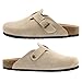Brelzo Calvior Women's Suede Clogs Men's Slip-On Mules Non-Slip Potato Shoes Arch Support Sandals with Adjustable Buckle for Indoor & Outdoor Use Tan