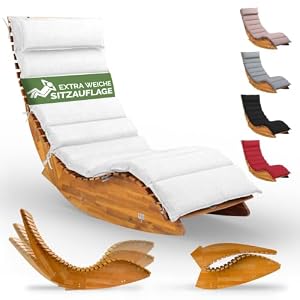 CASARIA® Sonnenliege Holz inkl. Auflage Creme Wetterfest Klappbar Gartenliege Ergonomisch 160kg Belastbarkeit FSC®-Zertifiziert Liege Balkon Garten 154x60cm