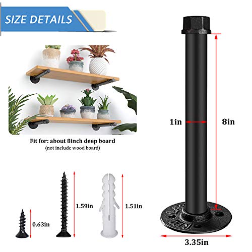 Industrial Black Iron Pipe Floating Shelf Bracket 8 Inch Set of 6, Heavy Duty Wall Mounted DIY Shelving Brackets Hanging Custom Pipe Brackets for Floating Shelves,Coated Finish.Hardware Included by YMDparts - Image 3