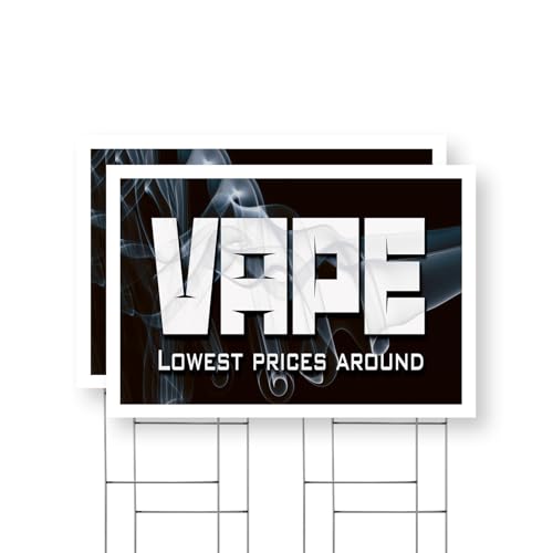 Vape Shop Lowest Prices Yard Sign 2 Pack of 24 Inch x 36 Inch Single Sided Weatherproof Heavy-Duty Plastic with Stake | Affordable Options, Alternative Wellness, Clear Messaging | Made in USA