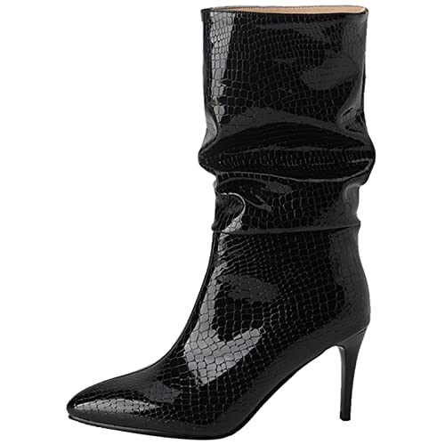 CHICMARK Mujer de color sólido muslo alto/por encima de la rodilla botas con aguja y punta puntiaguda para fiestas, Negro4., 40 EU Cover