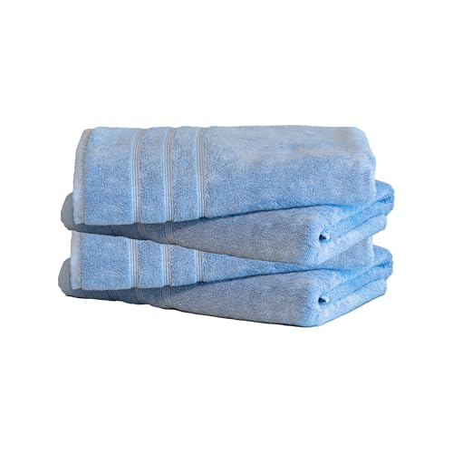 Mosobam Luxury Turkish Set of 4 Bath Towels 30X58 Allure Blue Oversize 700 GSM Bamboo Viscose & Aegean Turkish Combed Cotton