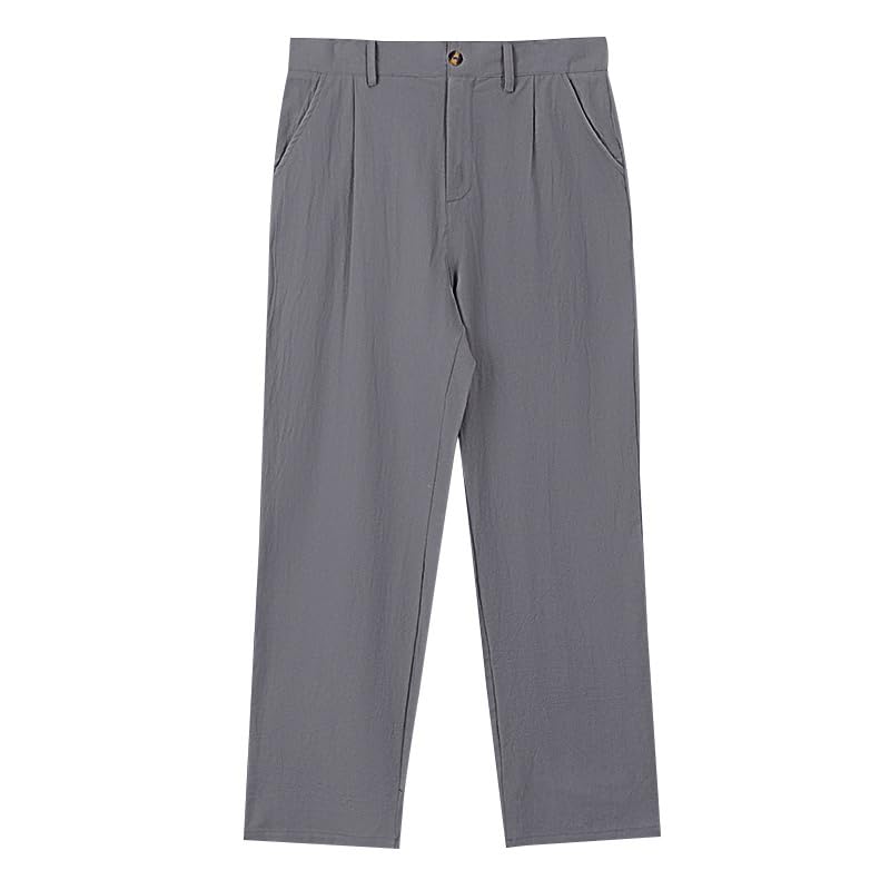 Men Spring/Summer Solid Color Casual Linen Pants with Button Down Loose Straight Leg Business Work Pants4