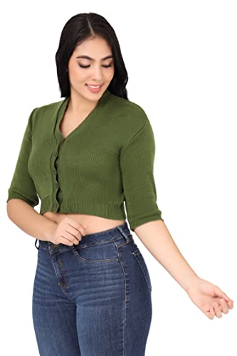 Image of Women Winter Wear V-Neck Half Sleeves Regular Fit Woollen Blouse