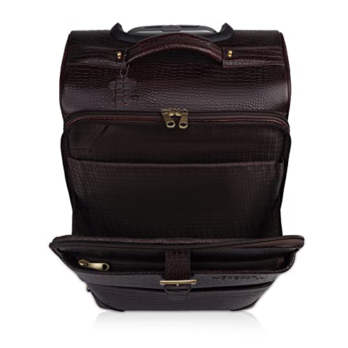 Image of Stylish and Durable Leather Trolley Luggage Bag Perfect for Travel and Business 46 litres Suitcase (Elite Brown, Leather)