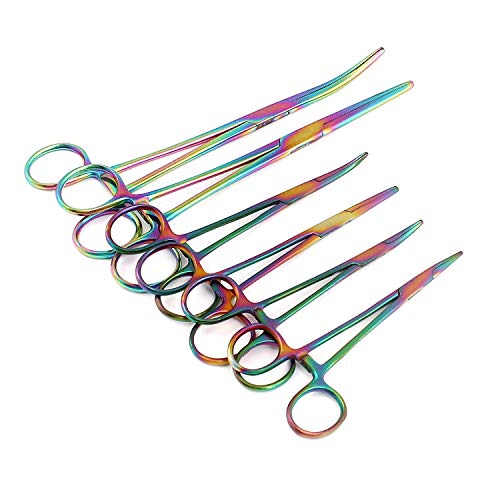 Precise Canada: Ultimate Hemostat Set Multi Color, 6 Piece Ideal for Hobby Tools, Electronics, Fishing and Taxidermy Rainbow Color