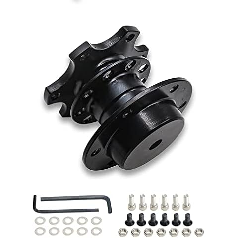 Yonput Pack-1 Aluminum Steering Wheel Hub Adapter, 6 Hole Racing Modification Steering Wheel Quick Release Device, Universal Auto Steering Wheel Heightening Adapter (Black) Cover