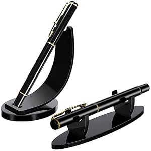 Spakon 2 Pieces Acrylic Pen Holder Display Stand Pencil Display Holder Fountain Pen Ballpoint Rack Desk Pencil Wand Showcase, Paintbrush Drying Rack for Home Office(Black)