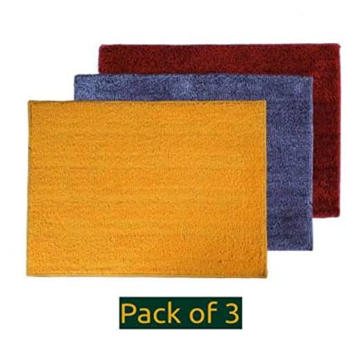 Image of Anti Skid Doormats for Home and Office Entrance Living Room and Bathroom Mats | Entrance Door Mats for Home and Office Entryway. (Pack of 3 (Solid Yellow-Blue-Red), 20x32)