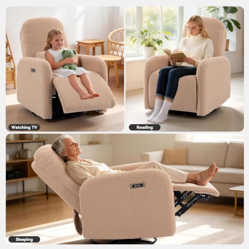 Image of Power Swivel Rocker Recliner Chair, Lady Size Recliner, Nude Apricot