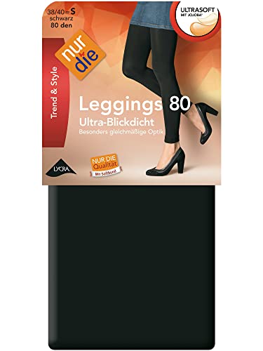 Nur Die Leggings 80 DEN Strumpfhose ohne Fuß Blickdicht warm extra breiter Komfortbund Damen, schwarz, L