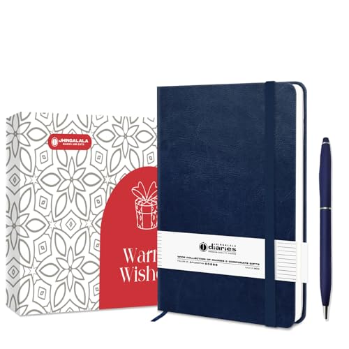 Image of Jhingalala A5 Leather Cover Hardbound Undated Journal Notebook with Pen Combo Gift | 80 GSM Premium Non-Bleeding Paper | Diary with Pen | Ideal Corporate, Diwali & New Year Gift (Blue)