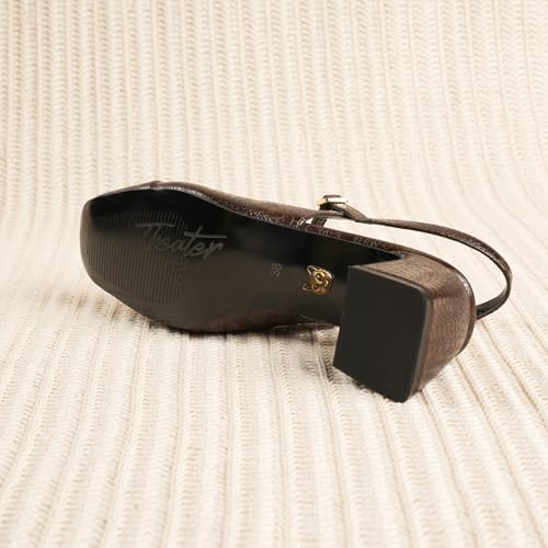 Image of Theater Women Twiggy Mary Jane Block Heel Sandals with Square Toe and Adjustable Buckle Slingback | Cushioned Comfort for Office & Formal Wear
