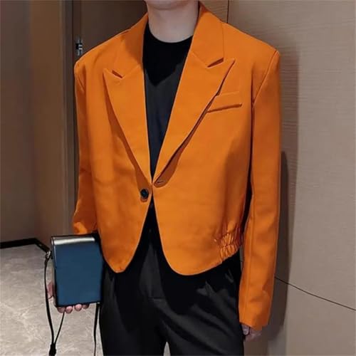 Men Blazer Solid Color Lapel Long Sleeve One Button Casual Suits Streetwear Fashion Crop Coats2