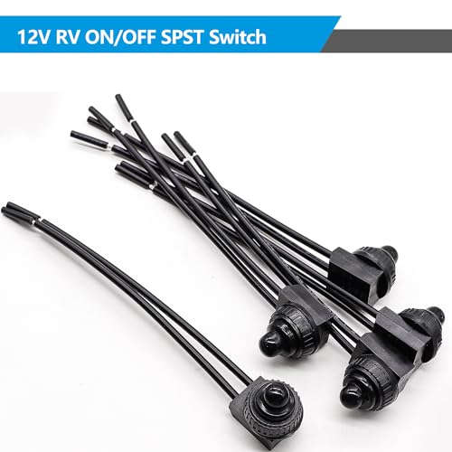 Mxuteuk MXU-FS-107 5Pcs 12V Rv Waterproof Push Button Switch Black On/Off Spst Switch thumb #3