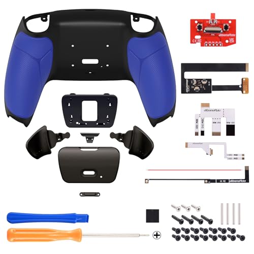 Image of eXtremeRate Blue Real Metal Buttons (RMB) Version Rise 2.0 Remap Kit for PS5 Controller BDM-010 020 Black Rubberized Grip Back Shell, Upgraded Programable Back Buttons Attachment for PS5 Controller
