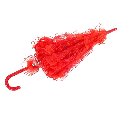 Spitzen-Regenschirm, Vintage-Sonnenschirm, Hochzeit, Brautschmuck, Party, Hochzeit, Performance-Requisite, 59,9 cm (rot) Cover