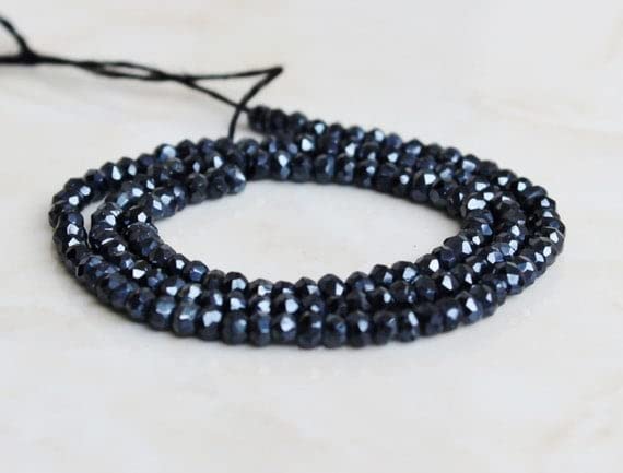 Spinelle noire mystique perles rondelles facettées 3mm pierre gemme naturelle fil LKBEADS 8 pouces