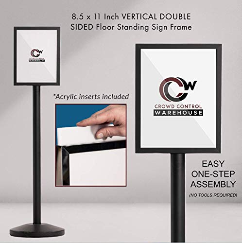 Pedestal Standing Floor Sign Frame With Sloped Base, 8.5X11 Inch Vertical, Black Powder Coated Steel - Ccw Series Sffs-100 #TOP1