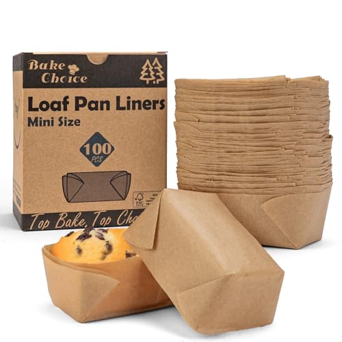 Image of 100 Pcs Mini Loaf Pan Liners Compatible with Wilton Mini Loaf Pan, Natural Parchment Paper Petite Loaf Baking Cups for Cupcake, Muffin, Brownies, 3.74 * 2.36 * 1.57inch