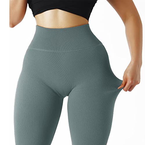 Image of SUUKSESS Women Ribbed Seamless Leggings High Waisted Workout Gym Yoga Pants 18