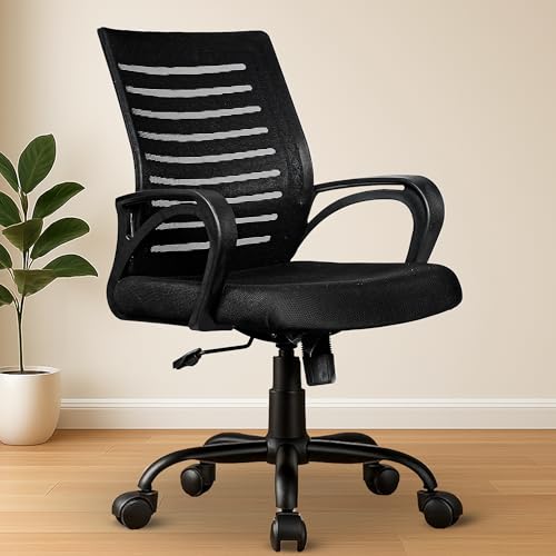 Image of MRC EXECUTIVE CHAIRS ALWAYS INSPIRING MORE Boom Mesh Mid-Back Ergonomic Desk Office Chair With Tilting Mechanism,Comfortable Seat & Revolving Heavy Duty Metal Base|for Work from Home & Study (Black)