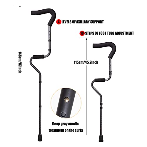 Muleta plegable para axilas (2 unidades), muleta médica portátil en forma de S con altura ajustable, muletas ergonómicas y livianas para adultos, soporta hasta 286 libras