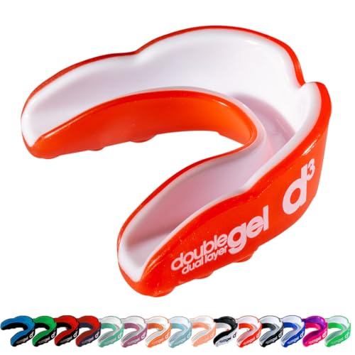 d3 Double Gel Mouthguard wth Case (Red/White, Adult (12+)) Gum Shield for Boxing, MMA, Contact Sports, Rugby, Martial Arts, Judo, Karate, Hockey