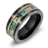 IRROYA Anillos de boda de tungsteno de 8 mm para hombre, chapados en oro negro y rosa con rubí/lámina dorada/arenisca/ópalo/madera/ágata musgosa, anillos de promesa para él, tallas 7-14, 13, Metal