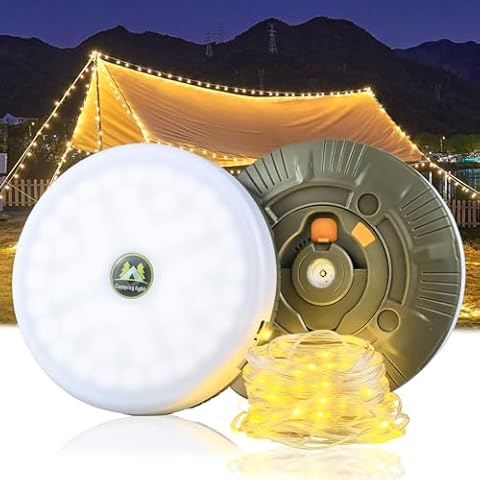 Urvoix Camping String Lights Retractable, 65ft Outdoor Lights String for Tent, 4 in 1 Camp Lamp Lights with 5 Lighting Modes, Waterproof Rechargeable Hanging LED Light for Camping Party Festival Decor Cover