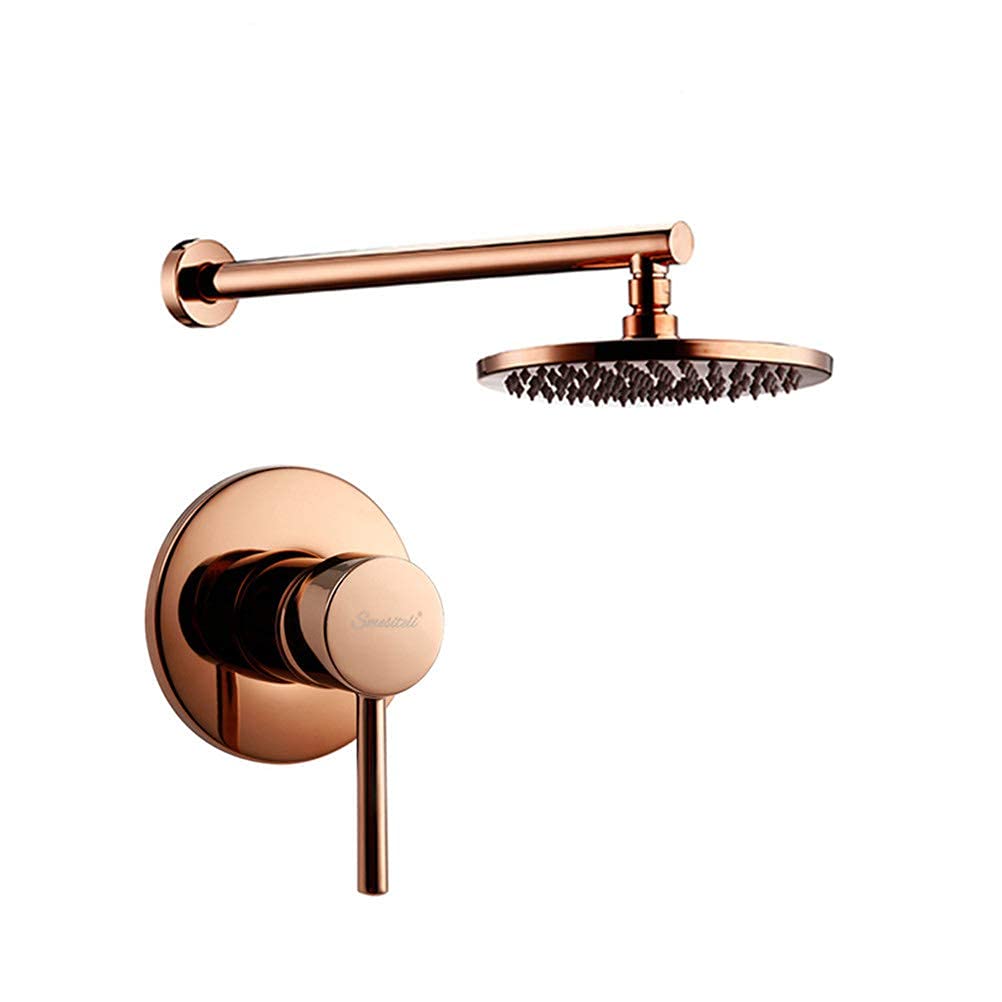 DFGHNBVC Rose Gold Shower System Bathroom Solid Brass Shower Diverter Valve Faucet Set With 8-12 Inch Round Shower Head Shower Faucet Set, 8Inch,10Inch